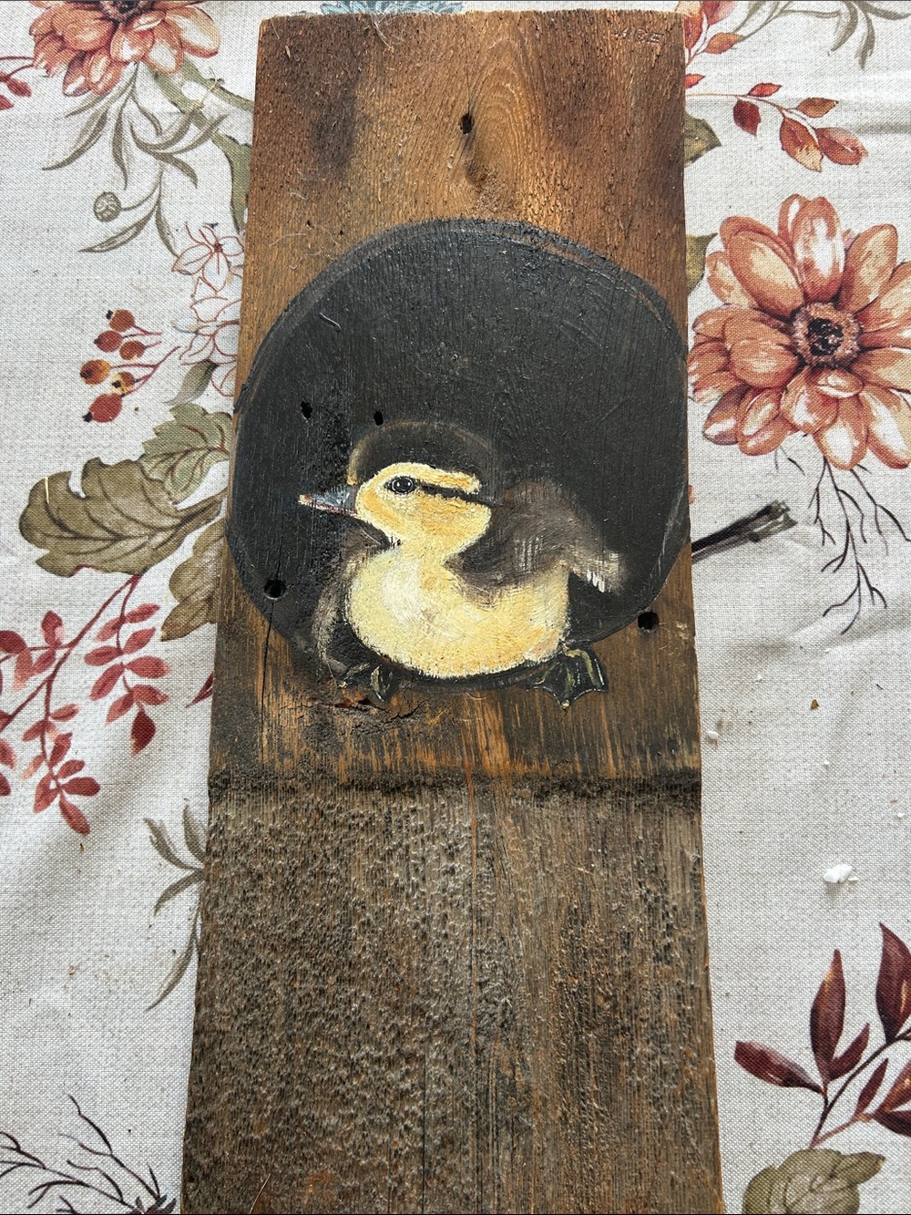 Hand Painted Barnwood Baby Bird Picture
